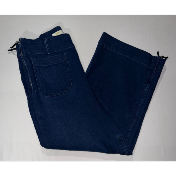 Maeve Anthropologie The Colette Pant 32 Dark Wash Denim Zippers Crop Wide Leg - Picture 14 of 15